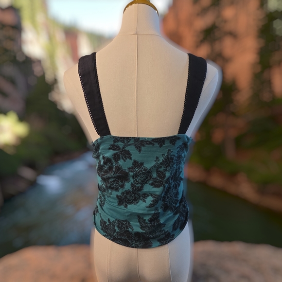 Free People Teal and Black Floral Tank Top - Picture 4 of 7